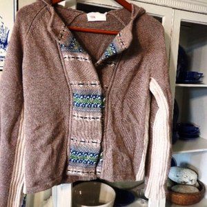 Anthropologie Sweater Cardigan Hood Sz S Fair Isle